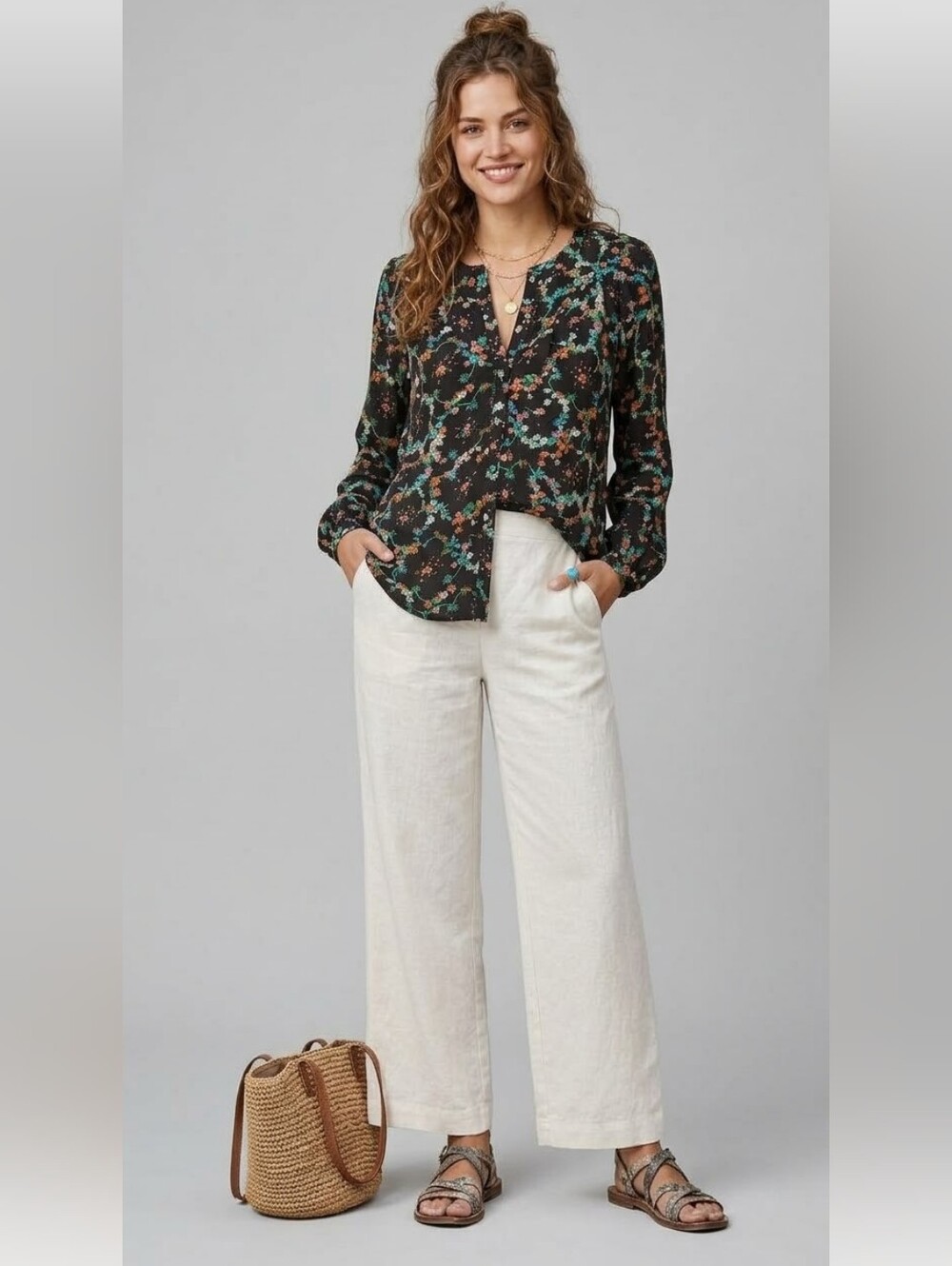 Maeve Anthropologie Rayon Black Vibrant Floral Button Down Boho Chic Blouse M